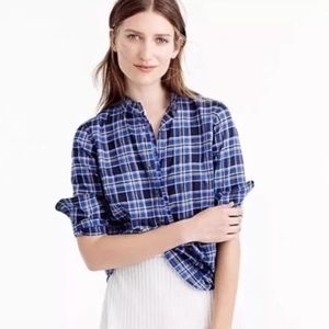 J. Crew blue plaid button down popover shirt